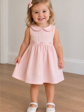 Kru Little Sleeveless pink Floral Embroidered Dress Size 18 Months y2k